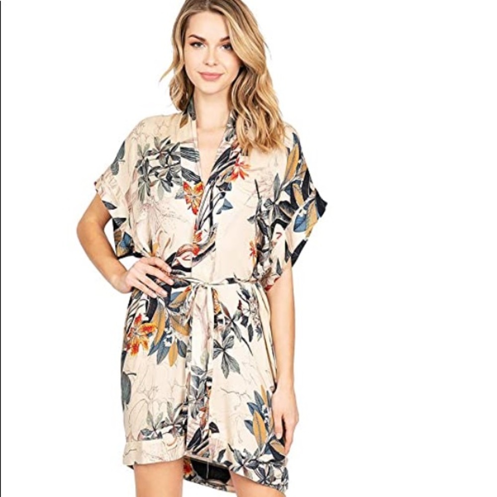 Women’s floral kimono tunic satin dress